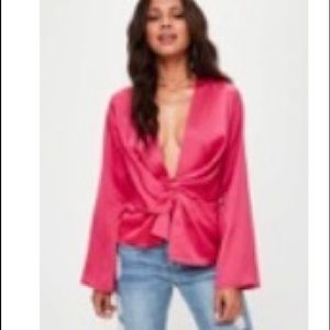Misguided knot wrap pink blouse